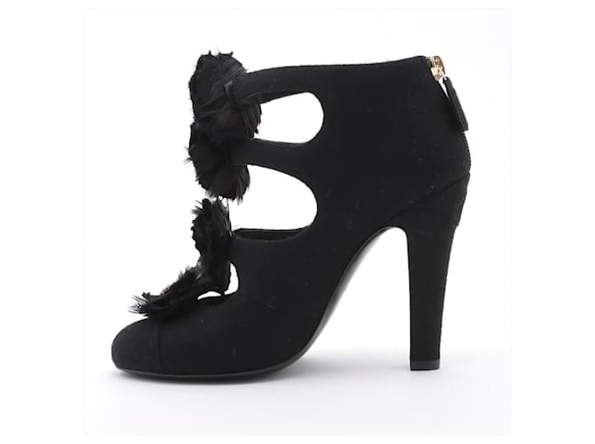 *CHANEL Cocomark Fabric Ankle Boots 36C Ladies Black Rhinestone Star Leather  ref.704404