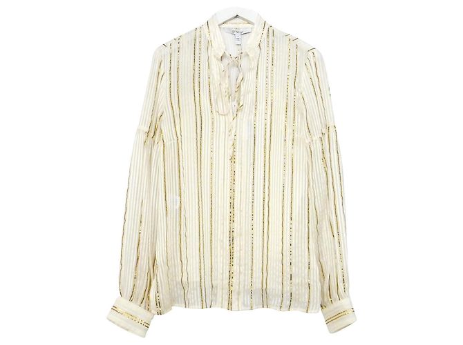 10 Crosby by Derek Crosby Derek Lam Camicetta in seta color crema e oro con fiocco Crudo
