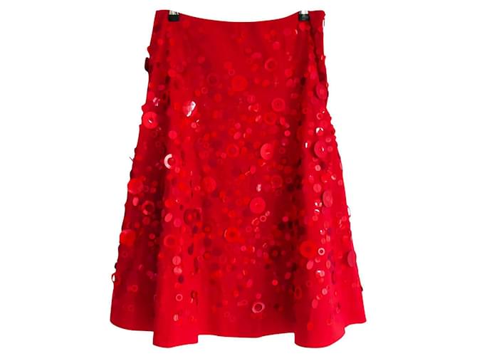 Prada Vintage Red Sequin Embellished Skirt Cotton  ref.704422