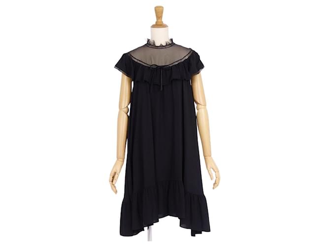 Vestido de una pieza de Miu Miu Top transparente de encaje con volantes Negro Elastano Rayo  ref.704469