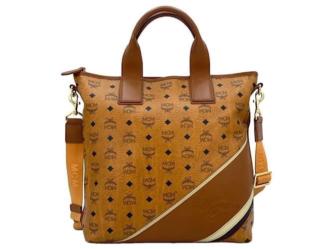 Pre Loved Mcm Lion Visetos Leather Tote Bag