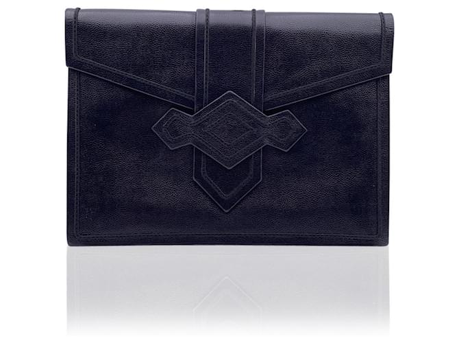 Yves Saint Laurent Vintage Black Leather Clutch Bag Handbag  ref.704781