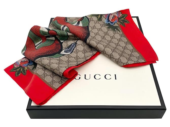 Gucci lenço de seda de cobra Marrom Vermelho  ref.705041