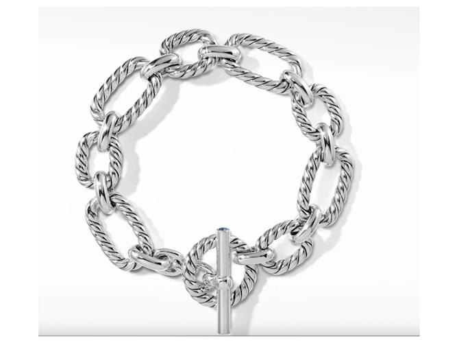 David Yurman David Yurman Cushion Link Bracelet with Blue Sapphires Silvery Silver  ref.705193
