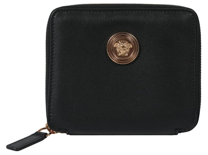 Versace Medusa Leather Zip Wallet Black Pony-style calfskin  ref.705257