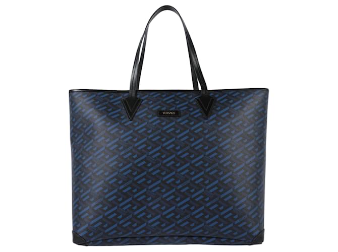 Versace Greca Signature Tote Bag Blue Plastic Polyurethane  ref.705268