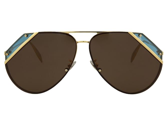 Alexander Mcqueen Aviator-Style Metal Sunglasses Golden Metallic  ref.705302