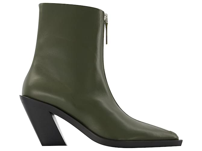 Autre Marque Eclair Zipper Boots in Khaki Leather Green  ref.705318