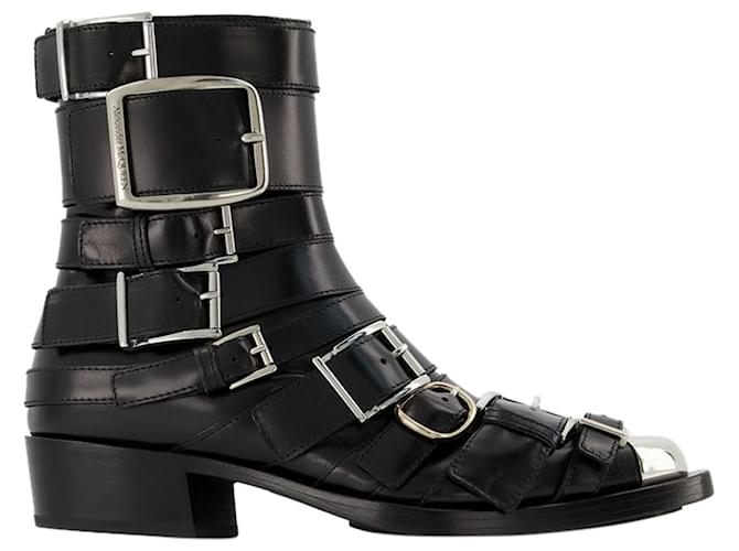 Alexander Mcqueen Boxcar Boots in Black/Silver Leather  ref.705327