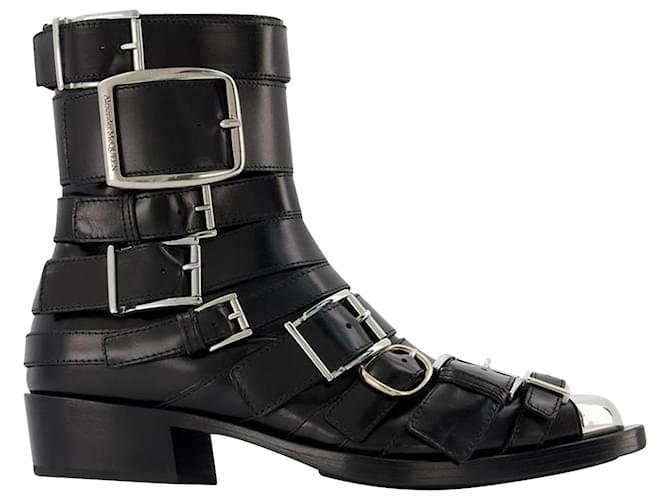 Alexander Mcqueen Boxcar Boots in Black/Silver Leather  ref.705358