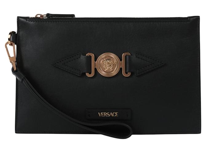 Versace Medusa Leather Card Holder Black Pony-style calfskin  ref.705370