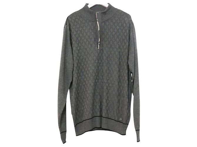 Zilli Grauer Strickpullover mit Reißverschluss am Ausschnitt