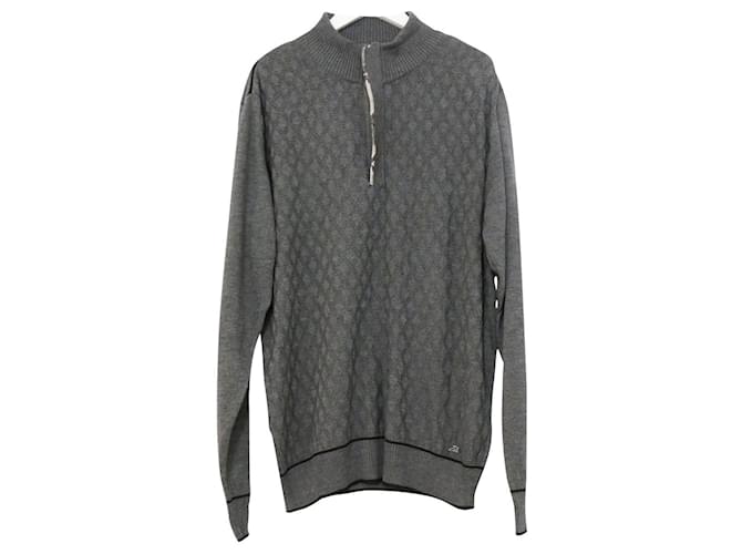 Zilli Grey Zip Neck Knit Top Sweater Dark grey Wool Viscose  ref.705434