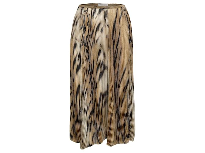 Roberto Cavalli chiffon-tulle leopard printed pleated skirt Brown Polyester  ref.705439