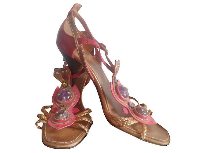 Prada Gem Rope Gladiator Sandaletten Absatz Rosa Lackleder 38 Pink