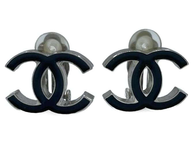 Silver-Toned Chanel CC Earrings Silvery Metal  ref.705924