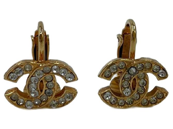 Gold-Toned Chanel Rhinestone CC Earrings Golden Metal  ref.705926