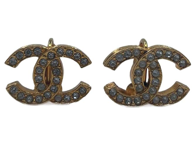 Gold-Toned Chanel Rhinestone CC Earrings Golden Metal ref.705927 - Joli  Closet
