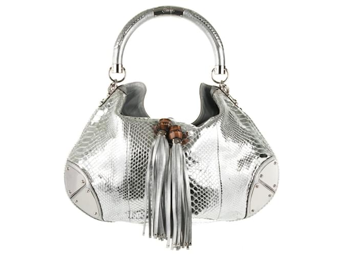 Dionysus Gucci Silver Metallic Python Large Babouska Indy Bag.  Limited edition! Silvery  ref.706000