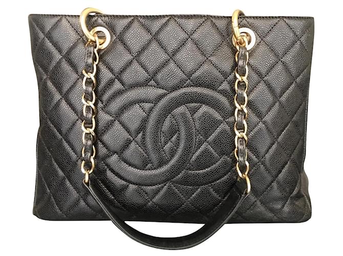 Chanel Black Quilted Caviar Timeless Grand Shopping Tote Gold