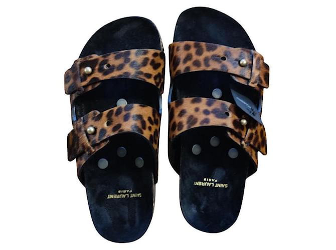 Saint Laurent Jimmy Slides Cuirs exotiques Imprimé léopard  ref.706118