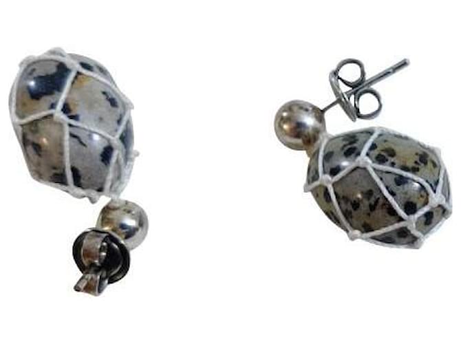 Boucles d'oreilles Bottega Veneta en pierre précieuse Perle Noir Gris  ref.706120