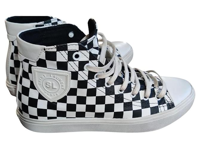 Patinated Saint Laurent sneakers - Bedford black / white checks Leather  ref.706122