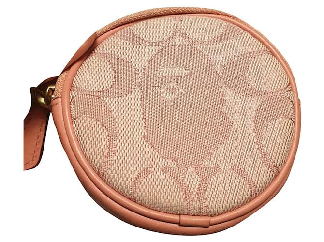 Limited Edition Coach Keyring Coin Purse Pink Leather Cotton  ref.706130