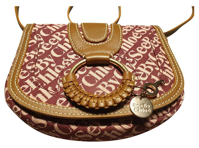 See by Chloé SeeByChloé jacquard weave + leather shoulder bag Dark red Light brown Cotton  ref.706157