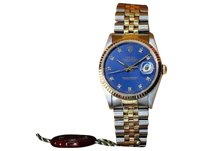 Rolex Datejust Factory para hombre, esfera azul con diamantes estriados 36mm reloj caja original Metal  ref.706301