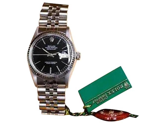 Rolex Herren Datejust Ss schwarzes Indexzifferblatt geriffelt 36mm Uhr mit Originalverpackung und Papieren Metall  ref.706303