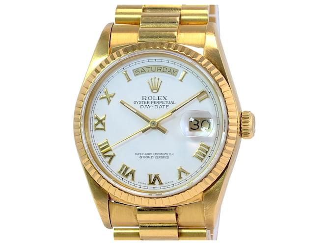 Rolex Rolex Day-date da uomo 18k oro giallo quadrante bianco lunetta scanalata 36orologio mm 18238  Metallo  ref.706307