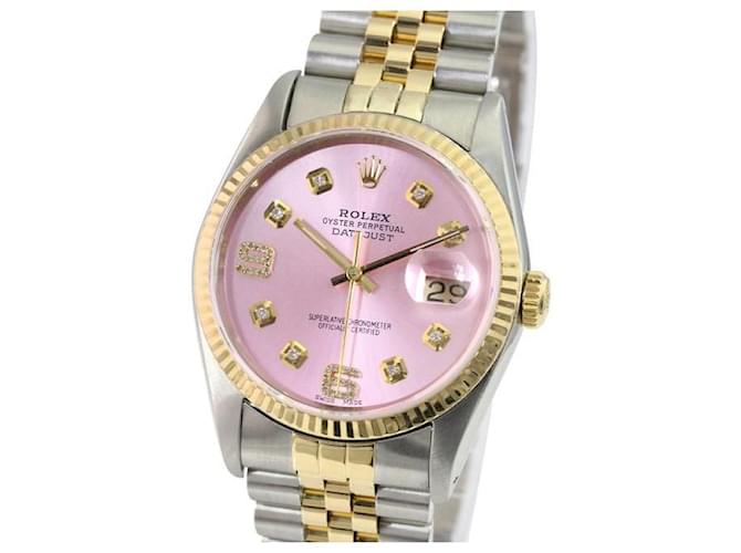 Rolex Ice Pink Mens Datejust 16233 Diamond Dial 18k Gold Fluted Bezel Watch  Metal  ref.706314
