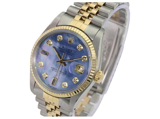 Rolex Blue Mop Mens Datejust 2tone Diamond/sapphire Dial Fluted Bezel Watch  Metal  ref.706321