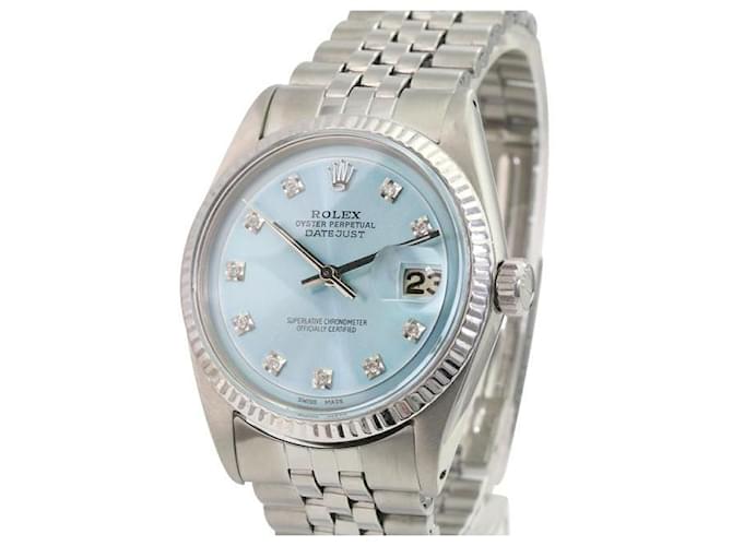 Rolex Ice Blue Mens Datejust Diamond Dial Fluted Bezel 36mm Watch  Metal  ref.706324