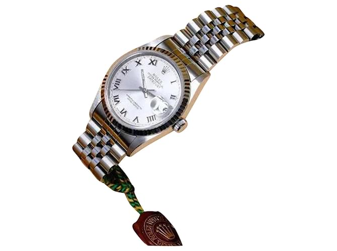 Rolex masculino Datejust prateado mostrador romano canelado 36Caixa e papéis originais do relógio mm Metal  ref.706325