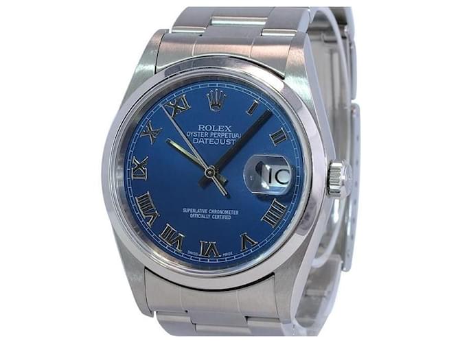 Rolex Blue Roman Box W Datejust Ss Dial Smooth Bezel Ref 16200 W/box & Paper Watch  Metal  ref.706328