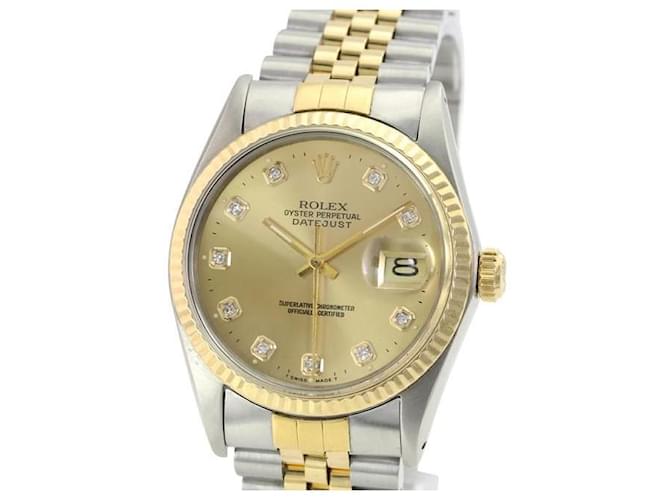 Rolex Champagne Mens Datejust Twotone Diamond Dial Fluted Bezel 36mm Watch  Metal  ref.706329