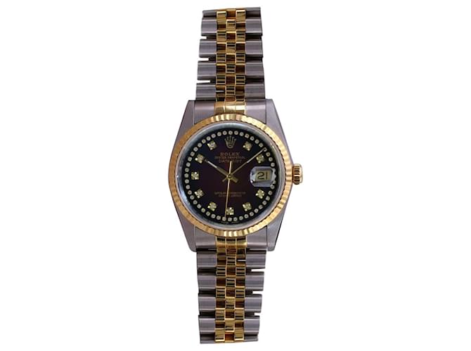 Rolex Mens Datejust 2 Tone Red Diamond Dial 18k Fluted Bezel 36mm watch 16233  Metal  ref.706346