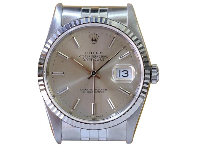 Rolex Datejust  16234 Silver Dial Fluted Bezel 36mm Watch  Grey Metal  ref.706348
