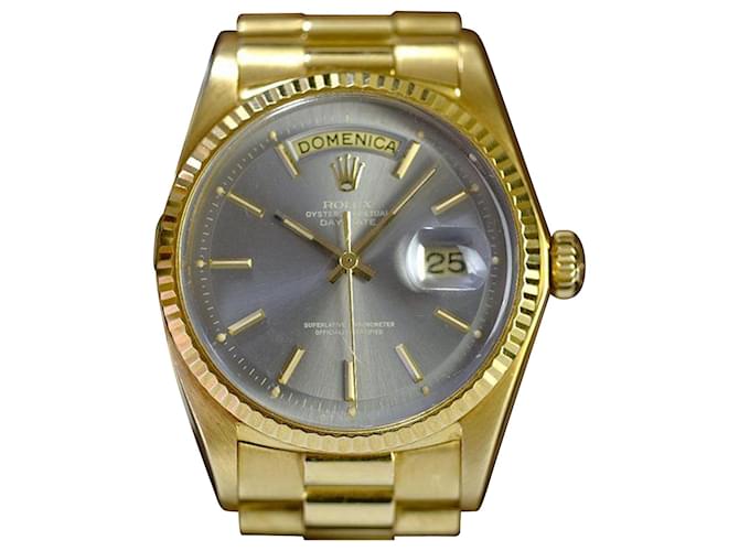 Dia-data Rolex 1803 Mostrador Sigma Silver Raro de Fábrica 18k Gold Watch-all Factory Cinza Metal  ref.706351