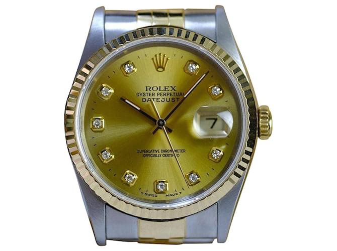 Rolex Datejust 16013 Werkseitiges Diamantzifferblatt 36mm Uhr . Mit Zertifikat Gelb Metall  ref.706353