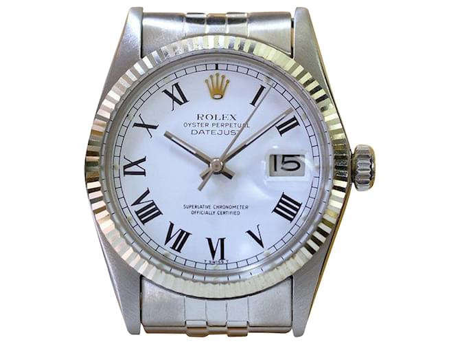 Rolex Herren Datejust weißes Buckley-Zifferblatt 36mm Uhr Metall  ref.706356