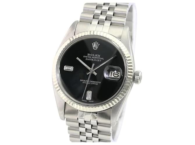 Rolex masculino preto Datejust aço diamante mostrador bisel canelado 36mm relógio Metal  ref.706372