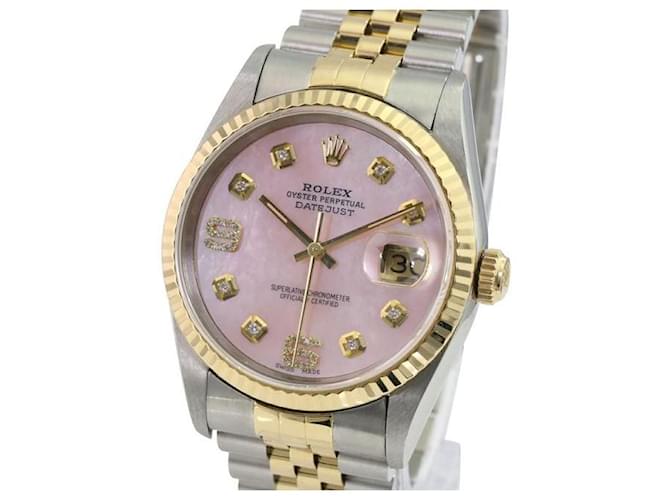 Rolex Mop rosa Datejust 2discagem de diamante de tom 18k Relógio de bisel canelado de ouro Metal  ref.706386