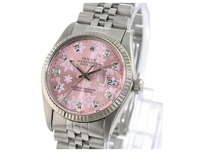 Rolex Pink Flower Datejust Diamantzifferblatt geriffelte Lünette 36mm Uhr Metall  ref.706407