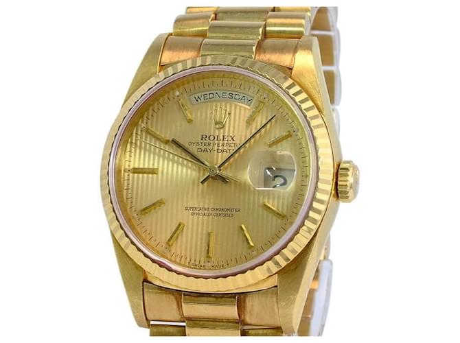 Rolex Champagne Mens Day-date 18k Yellow Tapestry Dial 36mm Watch  Metal  ref.706413