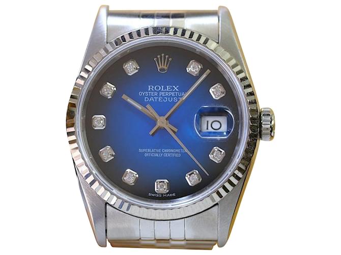 Relógio Rolex Datejust Raro Vinheta Azul Diamante com todos os mostradores de fábrica Metal  ref.706429