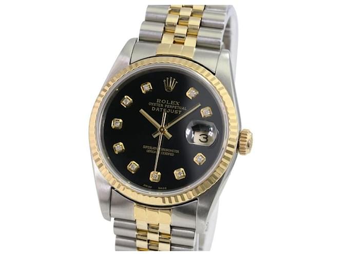 Rolex Black Mens Datejust Diamond Dial Fluted Bezel 36mm Watch  Metal  ref.706456