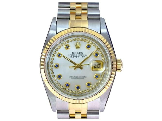 Rolex Mens Datejust Two-tone White Mop 16233 Dial 18k Fluted Bezel 36mm Watch  Metal  ref.706457